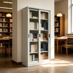 2 Glass Sliding Door Metal File Storage Cabinet Adjustable Shelves Lockable Office Furniture Filing Cabinet Cupboard For School