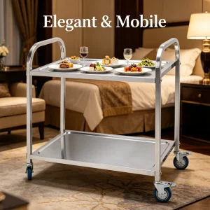 2 Layer Stainless Steel Trolley Polished Rust Resistant Cart for Medical and Commercial Use