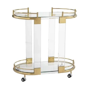 2 Layers Highly Transparent Custom Size Acrylic Serving Cart with 4 Wheels for Hotel