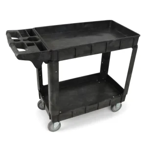 2 Levels Industrial Four Wheel Warehouse Use PP Plastic Tool Trolley Storage Heavy Duty Utility Cart with Deep Shelves OEM