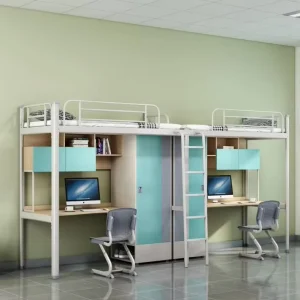 2 Lever Loft Bunk Bed with Computer Table and Wardrobe for 2 Person