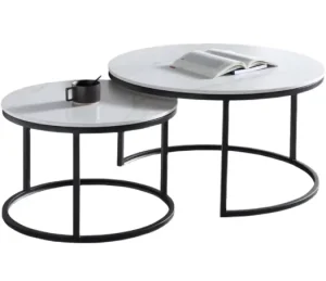 2 Nesting Coffee Table Office Home Living Room Furniture Marble Texture Wrought Iron Minimalist