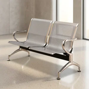 2 Person Beam Chair Cold Rolled Steel Perforated Panel Chrome Leg Hospital Clinic Waiting Room Public Seating Bulk Order
