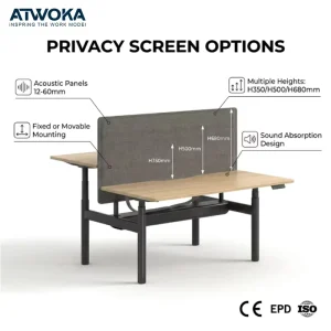 2 Person Electric Standing Desk with Acoustic Privacy Screen Height Adjustable Office Workstation