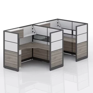 2 Person L Shaped Cubicles Full Board and Half Glass Partition Privacy L Shaped Workstations Powered Cubicles with Storage