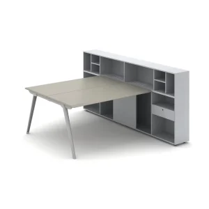 2 Person Luxury Commercial Staff Office Desk Multi grid Side Storage Cabinet Modern Open Office Workstation MDF Frame Adjustable