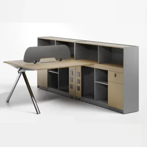 2 Person Modular Modern Durable Staff Workstation Desk Metal Leg Divider Partition Office Work Table Built In Socket Storage