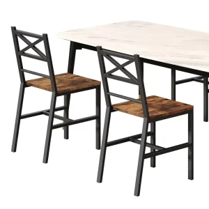 2 Piece Country Rustic Farmhouse Industrial Wooden Dining Chair Set Backrest Metal Frame Easy Assembly Rustic Brown