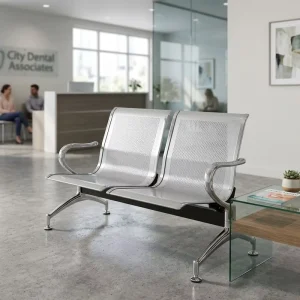 2 Seat Gang Chair Cold Rolled Steel Chrome Perforated Panel Waiting Room Hospital Airport Lobby Armrest Seating