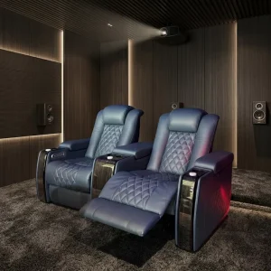 2 Seater Home Theater VIP Wooden Arm Luxury Recliner Sofa Chair Theatre Media Room Basement Movie Seats for Smart Home