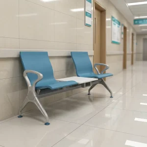 2 Seater Modern Airport Waiting Chair Table USB Charging PU Seat Iron Beam Iron Armrests Legs Hospital Railway Station