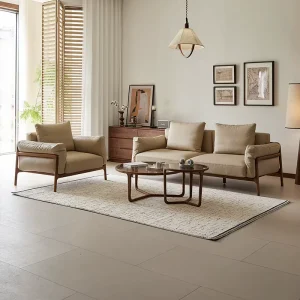 2 Seater Modern Minimalist Square Sofa Solid Black Walnut Wood Hotel Homestay Small Space Living Room Couch Factory Supply