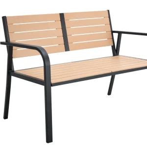 2 Seater Outdoor Garden Bench with Armrest Backrest Waterproof Metal Frame Leisure Bench Waiting Bench