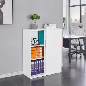 2 Sliding Door Lockable Modern Adjustable Storage Filing Cabinet for Home Office School Supermarket Archives