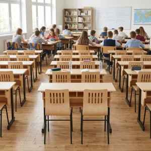 2 Students Use Modern Eco Friendly Ergonomic Durable School Classroom Desk and Chair Set