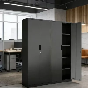 2 Swing Door Black Steel File Cabinet Locking Filing Cabinets Home Office School Adjustable Design Modern Style