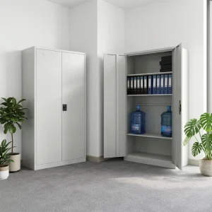 2 Swing Door Filing Cabinet Steel Durable Cabinet With 4 Adjustable Shelves Metal Storage File Cupboard Cabinet Office Furniture
