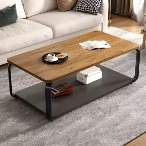 2 Tier Adjustable Storage Industrial Coffee Table Set Steel Frame Wood Top Modern Living Room Furniture Small Space Home
