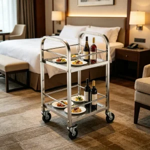 2 Tier Hotel Food Drink Service Trolley Stainless Steel Bar Restaurant Wine Beverage Service Cart