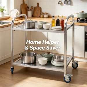 2-Tier Mobile Cart Storage Trolley for Kitchen Food Serving Clearing 304 Stainless Steel Multi-purpose Trolley