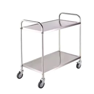 2-Tier Polished Square Tube Stainless Steel Catering Trolley Kitchen Cart for Hotel and Restaurant Supplies
