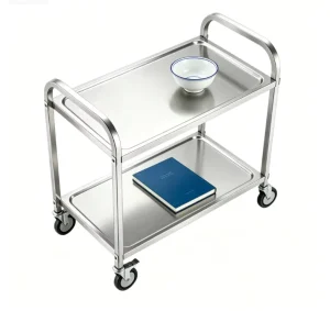 2 Tier Stainless Steel Service Trolley Commercial Food Cart Mobile Kitchen Equipment Catering Serving