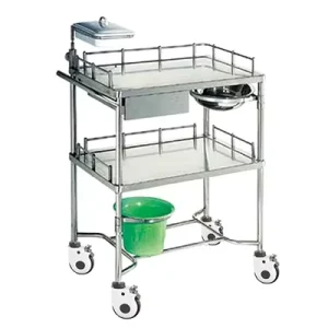 2 Tiers Hospital Emergency Treatment Cart Stainless Steel Medical Trolley for Patients with Bucket and Drawers