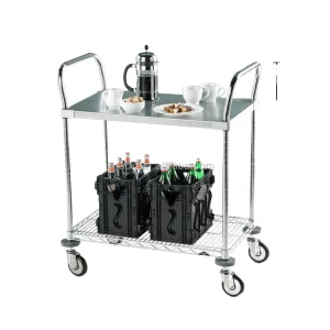 2 Tiers Stainless Steel Hotel Kitchen Dining Room Food Service Dining Trolley Cart