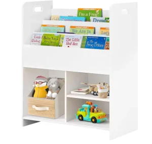 2 in 1 Children Sling Bookcase Shelves 3 Sizes Wooden Toy Storage Cabinet Organizer for Kids’ Room Nursery & Kindergarten White