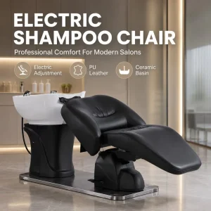 2 in 1 Electric Massage Shampoo Chair with Ceramic Basin for Hair Washing and Cutting Head Spa Bed Made of Eco friendly Leather