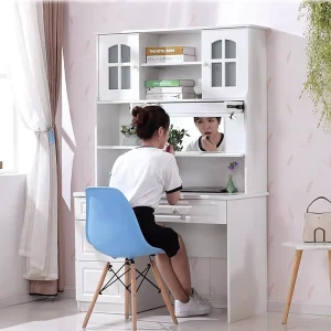 2-in-1 Vanity and Study Desk with Mirror Drawers and Bookshelf Multi-Functional Bedroom Workstation for Bulk Orders