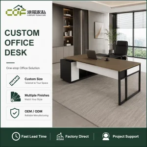 2.4m L Shaped Revolving Executive Office Desk with Shelves and File Cabinet Modern Aluminum & Wood Design