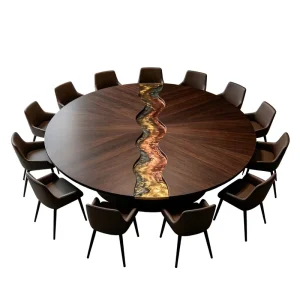 2.6-Meter Round Walnut Wood River Executive Conference Table Comfortably Seats 12 People for High-End Business Meetings