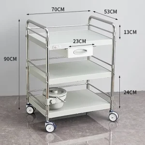 201 Stainless Steel ABS Plastic Medical 3 Layers Trolley with Height Adjustable Guardrails