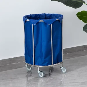 201 Stainless Steel Hospital Furniture Round Soiled Linen Trolley with Detachable Style