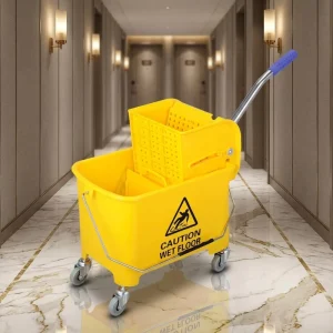 20L Single Bucket Hotel Cleaning Cart Durable Plastic Mop Trolley with Non marking Solid Wheels 630mm