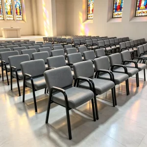 21inch Church Chairs with Wooden Armrest Stacking Church Chairs for Pastor Theater Auditorium Conference Chairs