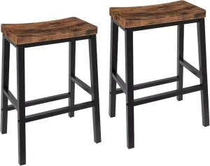 23.6 Inch Saddle Stools Kitchen Counter Seat with Footrests Industrial Barstools for Dining Room Kitchen Counter