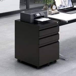 24 Black Modern 3 Drawer Mobile Filing Cabinet with Lock Metal Office Storage for Legal Letter Size Under Desk