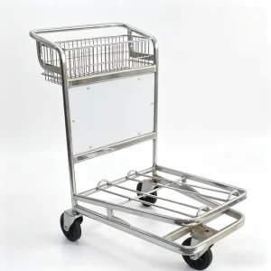 250kg Heavy Duty Aluminium Platform Airport Luggage Trolley with Automatic Brake and Advertising Board