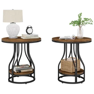 2PCS Round Side End Table 2-Tier End Tables Modern Bedside Table Small Chirside Tables