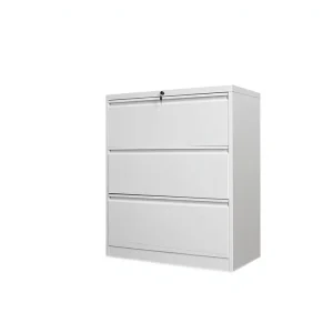 3-Drawer Detachable Cabinet, Goose Neck Handle, Gray-White, Wide, Lockable with 1 Key, Metal Office Storage for Files & Vouchers