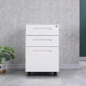 3 Drawer Metal Lockable Fireproof Filing Cabinet Wheels Base Movable Storage for Office Gym School Supermarket