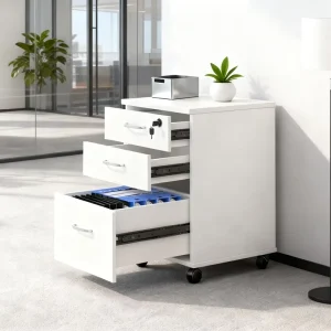 3 Drawer Mobile Vertical Filing Cabinet Wood Grain Map Employee Flat White File Cabinet Office Set