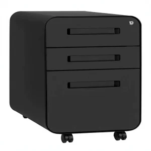 3-Drawer Steel Filing Cabinet with Lock Wheeled Base Adjustable Feet Legal/Letter Size Black