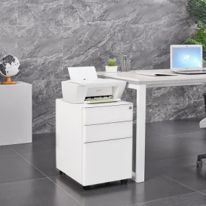 3 Drawer Steel Mobile Pedestal Under Desk File Cabinet Lockable Metal Office Storage Cabinet with Wheels White