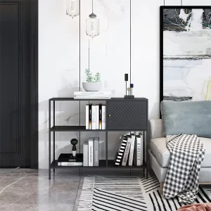 3 Layer Display Shelf Rack Home Sofa Side Table Bookshelf Decor Stand Rack Console Tables with Door Entryway Console Rack