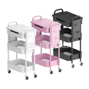3 Layer Metal Utility Cart Mobile Trolley Cart Kitchen Holder Storage Rolling Cart With Pegboard and Lockable Wheels