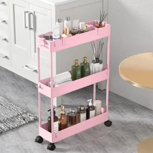 3 Layer Movable Storage Trolley With Wheels Rolling Utility Cart Household Organizer Rack for Bathroom Bedroom Living Room