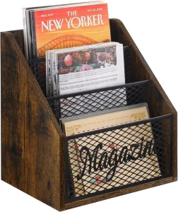 3 Level Stepped Magazine Rack Floor Magazine Storage Basket with Folder Storage Box for Magazines Books Newspapers